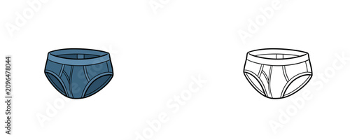 Bild auf Leinwand Blue mens underwear briefs illustration in flat colored and black line styles us