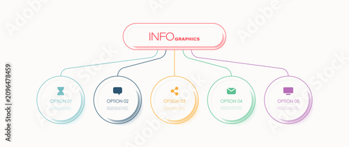 Circular infographic elements for data visualization. Vector template with five step processes with business icons