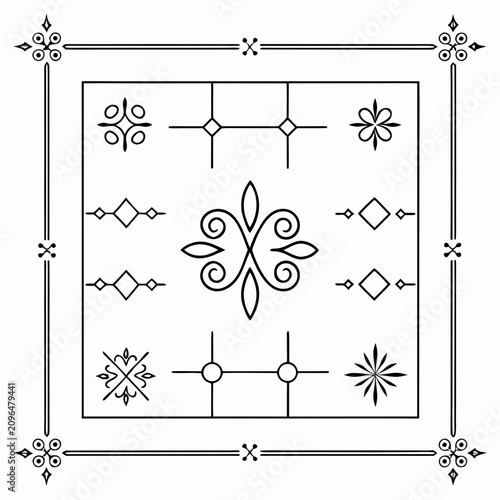 Obraz na plátne Wrought iron decorative elements and frames set with classic vintage border, corner, horizontal, and central patterns vector illustration