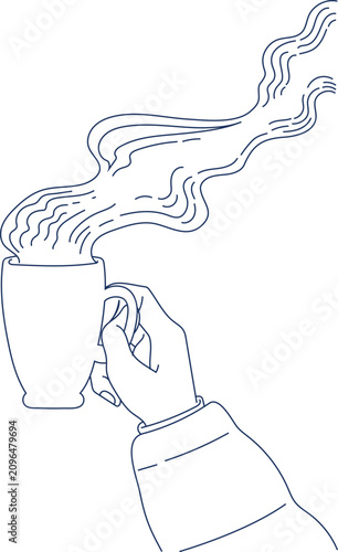 Hand Holding Coffee Mug Continuous Line Art Minimalist Cozy Lifestyle Illustration
