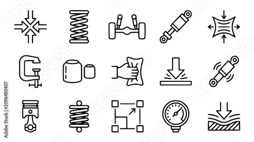Fotografía Car suspension and mechanical shock absorber line icon set featuring automotive