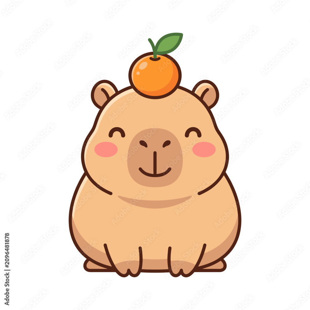 Fototapeta premium Cute Happy Capybara with Orange Head Icon Vector