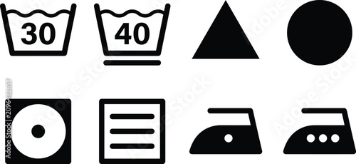 Canvastavla Laundry care instructions vector black silhouette icon set with textile washing