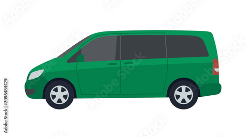 Konstfotografi Green minivan on a white background flat vector illustration