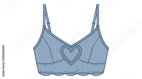 Fotografie Blue camisole with heart detail flat illustration on white background