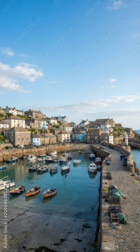 Fototapeta premium Boats in a harbor at a coastal fishing village