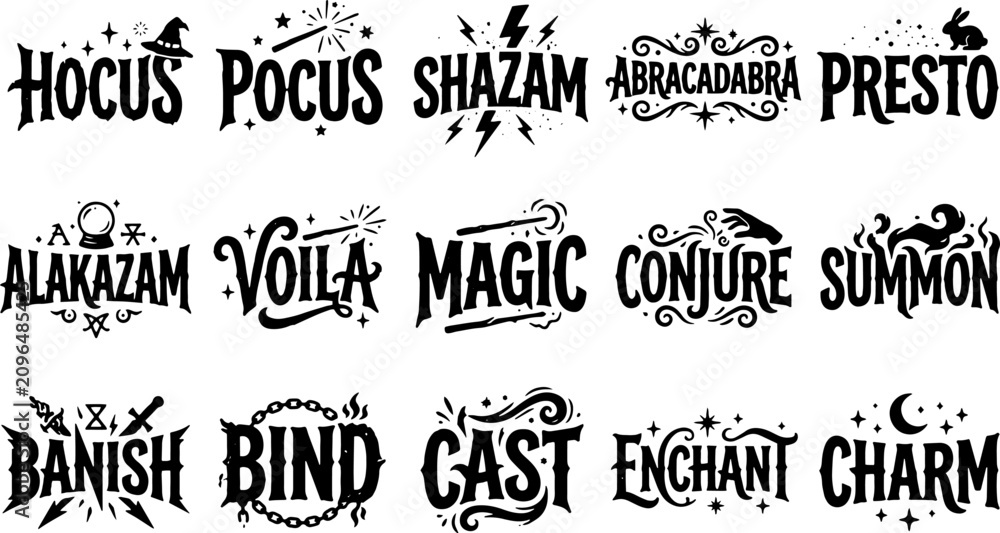 Obraz premium Spellcasting magical words collection, hand-drawn typography and lettering for design
