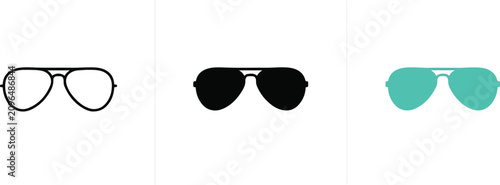 Summer sunglasses icon set featuring classic aviator beach eyewear flat line vector graphic elements