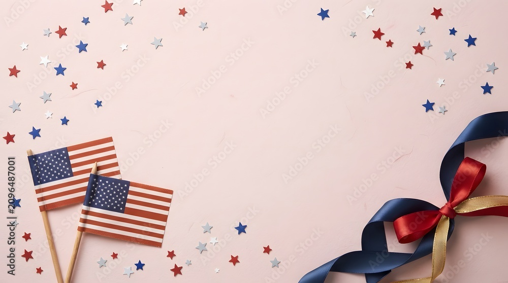 Obraz premium Labor day patriotic celebration american flags stars stripes confetti ribbon usa holiday
