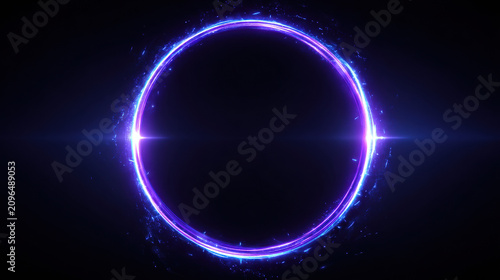 Glowing Blue Purple Energy Ring Circle Light Particles Magic Portal Neon Abstract Futuristic Dark Background