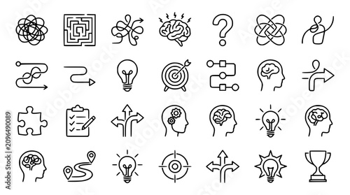 Fotografía Brainstorming and problem solving line icon set vector illustration featuring cr