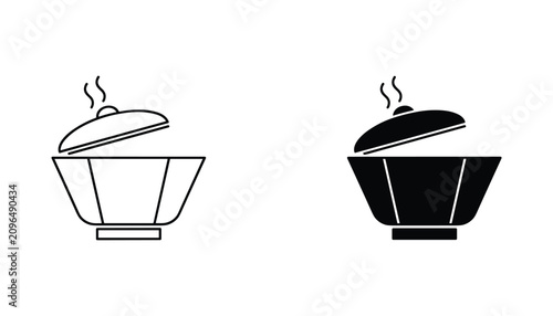 Cuadro en lienzo Soup bowl vector icon isolated on white Black and white outline line art and sol