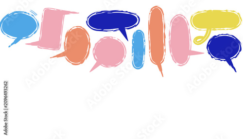 Colorful speech bubbles set. Hand drawn chat clouds for social media and communication design.