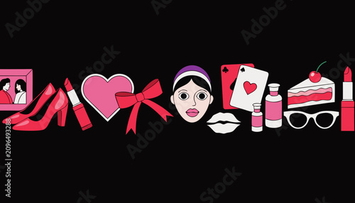 Fashion and beauty icon set. Trendy lifestyle accessories for feminine style and design projects.
