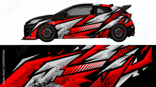 Red and black grunge racing car wrap design.