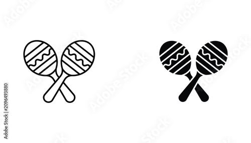 Foto Maracas vector icon isolated on white Black and white outline line art and solid