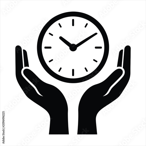 Tableau sur toile Abstract icon of hands holding a clock representing time management and care wit