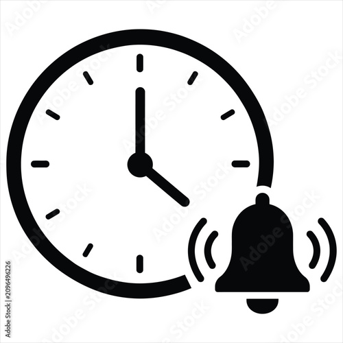 Fotografi Minimalist alert icon showing an analog clock with a ringing bell notification r