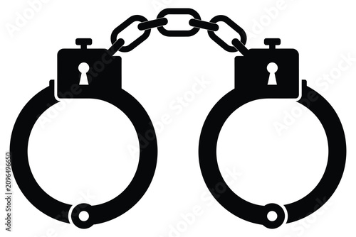 Εκτύπωση καμβά Black and white vector illustration of metal handcuffs symbol icon with handcuff