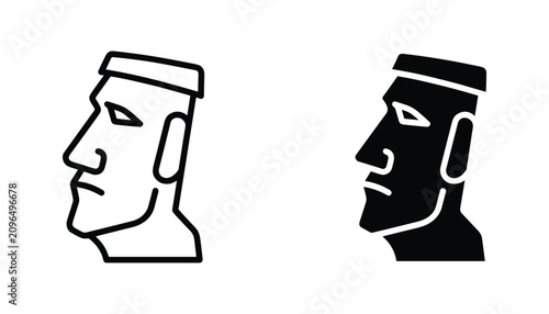 Bild auf Leinwand Moai statue vector icon isolated on white Black and white outline line art and s