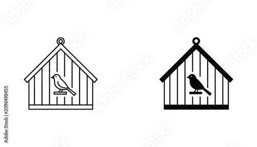 Bild auf Leinwand Bird in cage vector icon isolated on white Black and white outline line art and