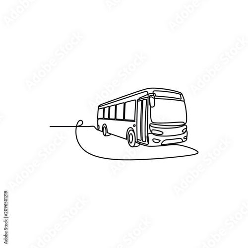 Continuous line drawing of a city bus for public transportation design element set.