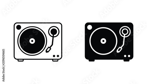 Tableau sur toile Turntable vector icon isolated on white Black and white outline line art and sol