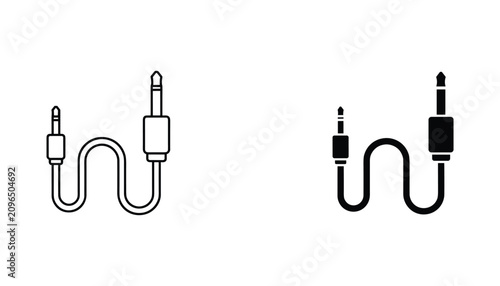 Картината върху платно Aux cable vector icon isolated on white Black and white outline line art and sol