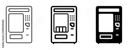 Vending machine silhouette icons set, modern convenience store equipment, black style