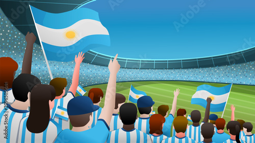Cuadro en lienzo Argentine Football Crowd at Championship Stadium Waving National Flags, Argentin