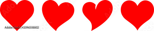 Four Red Heart Icons In Different Shapes Isolated On White Background