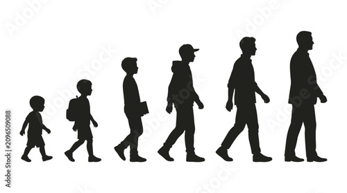Bild auf Leinwand Human silhouettes depicting stages of life black on white background