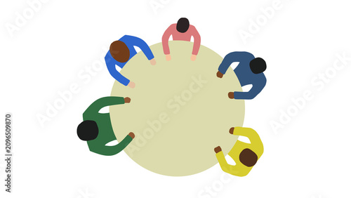 Quadro su tela Top view minimalist illustration of diverse business people sitting around a rou