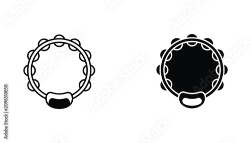 Quadro su tela Tambourine vector icon isolated on white Black and white outline line art and so