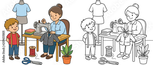 Schilderij op canvas tailor sewing a child's jacket community helper lifestyle cartoon clipart and li
