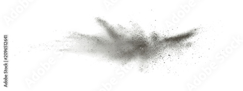 Konstfotografi Explosion of fine gray powder, creating abstract cloud-like form against plain background, representing dynamic particulate dispersal
