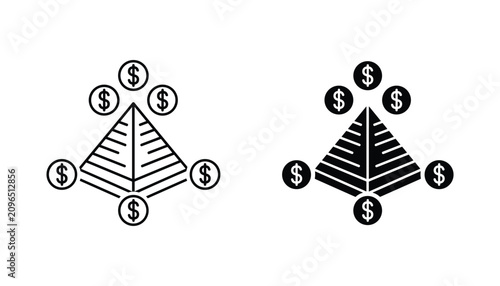 Cuadro en lienzo Pyramid money scheme vector icon isolated on white Black and white outline line