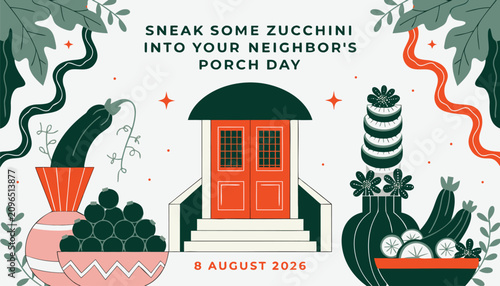 Quadro su tela Colorful vector illustration celebrating sneak some zucchini into your neighbor
