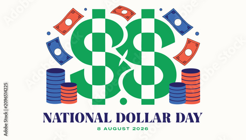 Canvastavla Colorful graphic illustration celebrating national dollar day with floating pape