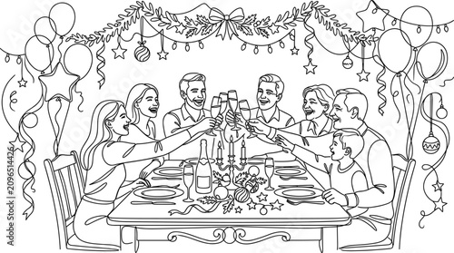 Family and friends gathered for a festive holiday dinner celebration.