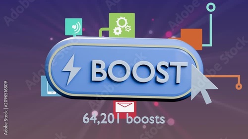 BOOST pill expanding blurring while cursor hovering and clicking, icons linking and counter rising