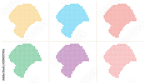 Cuadro en lienzo Lesotho country map shapes in various geometric dot and cross pattern styles vector set