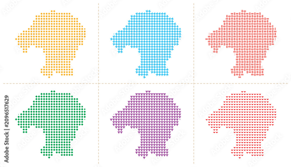 Fototapeta premium Set of six distinct island shape silhouettes created with diverse geometric patterns vector.