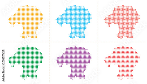 Valokuva Set of six distinct island shape silhouettes created with diverse geometric patterns vector