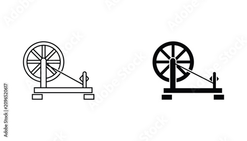 Bild auf Leinwand Spinning wheel vector icon isolated on white Black and white outline line art an