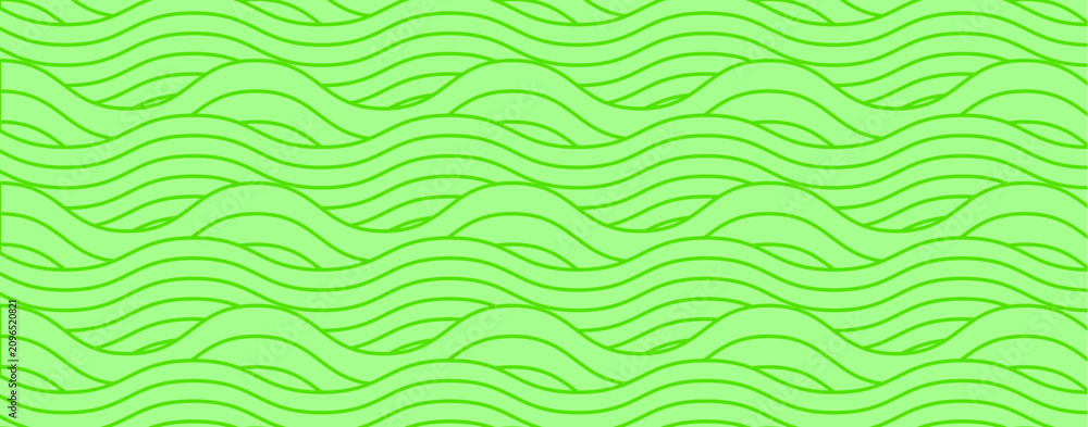 Obraz premium Simple wavy farm pattern background with abstract green lines and organic texture. Vector grass field design with elegant geometric waves for modern summer art and graphic land illustration.