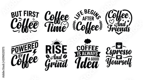 Foto Creative coffee themed motivational text designs with transparent backgrounds fo