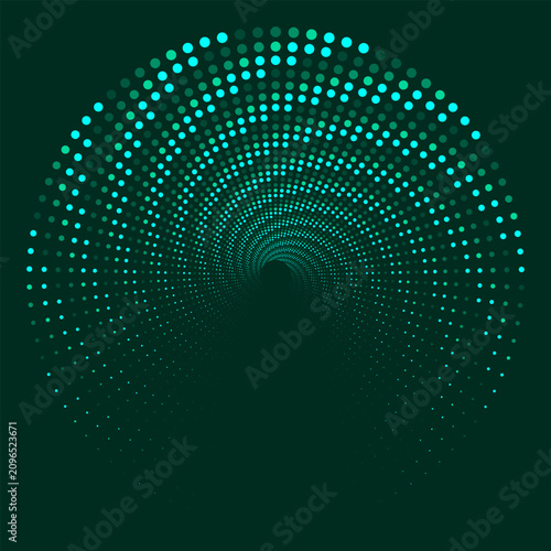 An abstract spiral of glowing multicolored dots forms a harmonious vortex around a bright center, creating a sense of depth, movement, and digital energy. Suitable for high-tech and futuristic design