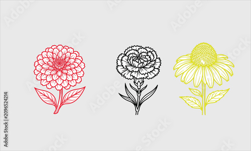 Modern floral vector illustration collection featuring elegant flowers, leaves, and botanical elements. Perfect for logo design, branding, invitations, wedding stationery, packaging, textile prints