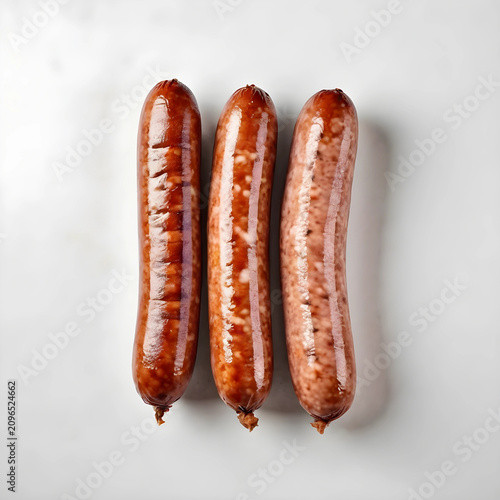 Three boiled sausages on wh...